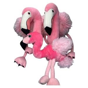 Wild Republic FLOCK of 3 Pink FLAMINGOS Stuffed Plush Animals